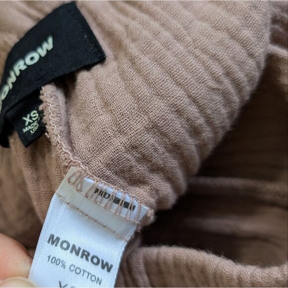 Monrow Gauze Wide Leg Cargo in Pecan Cotton Pull On Elastic High Waist Size XS - Picture 12 of 12